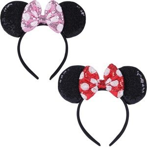 Pair of 2 NEW Pink and Red Polka Dotted Sequins Minnie Mouse Ears